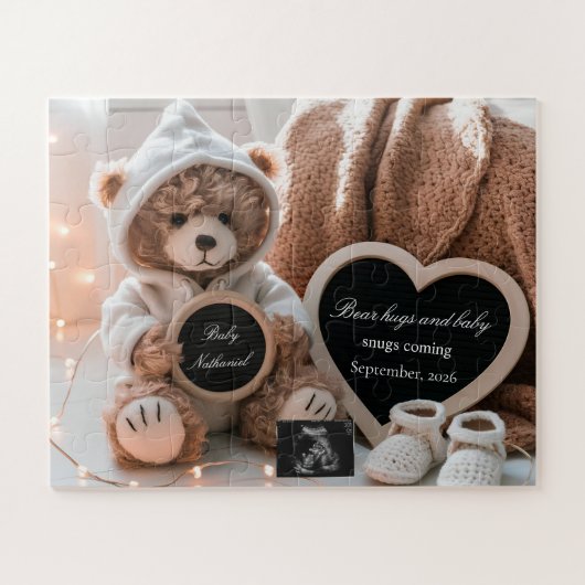 Cute Bear Gender Neutral Baby Announcement ジグソーパズル (横)