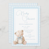Cute Bear Gingham Vintage Baby Shower 招待状 (正面/裏面)