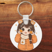 Cute bear girl keychain kawaii anime accessory キーホルダー (正面)