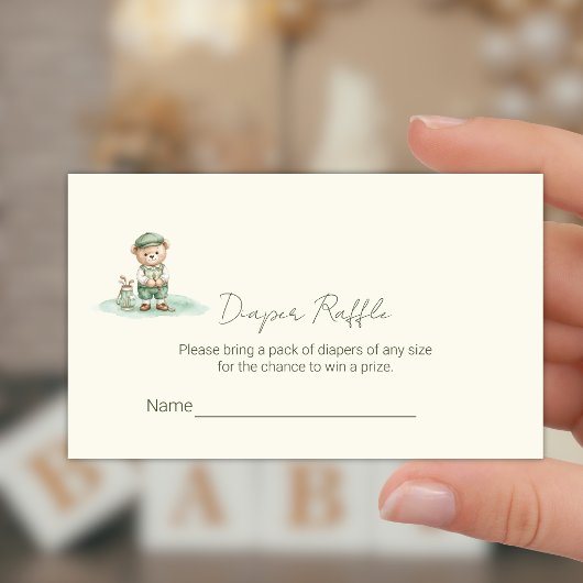Cute Bear Golfing Diaper Raffle Ticket  エンクロージャーカード