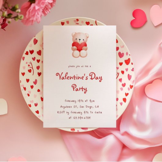 Cute Bear Hearts Valentine's Day Party Invitation 招待状