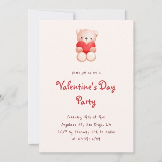 Cute Bear Hearts Valentine's Day Party Invitation 招待状 (正面)