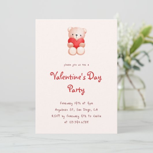 Cute Bear Hearts Valentine's Day Party Invitation 招待状 (スタンド正面)