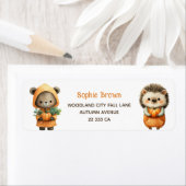Cute Bear& Hedgehog Woodland Fall Return Address  ラベル (インサイチュ)