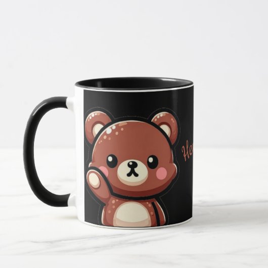Cute Bear Hey You Mug | Kawaii Black Coffee Cup マグカップ (左)