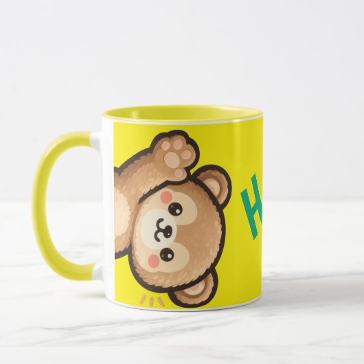 Cute Bear Hi Yellow Mug | Kawaii Coffee Cup マグカップ (左)