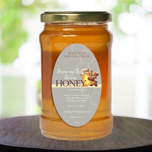 Cute Bear Honey Jar Honeycomb Product Label 楕円形シール