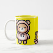 Cute Bear Hoodie Yellow Mug | Kawaii Coffee Cup ツートーンマグカップ (左)