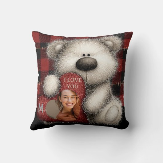 Cute Bear I Love You Custom Monogram Photo クッション (裏面)