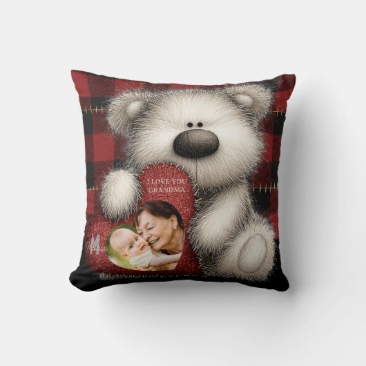 Cute Bear I Love You Grandma Custom Monogram Photo クッション (正面)