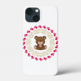 Cute bear in a floral wreath iPhone 13 miniケース