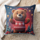Cute Bear In Christmas Sweater クッション (ブランケット)