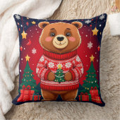 Cute Bear In Christmas Sweater クッション (ブランケット)
