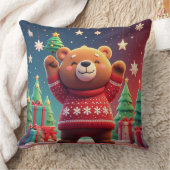 Cute Bear In Christmas Sweater クッション (ブランケット)