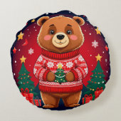 Cute Bear In Christmas Sweater ラウンドクッション (裏面)