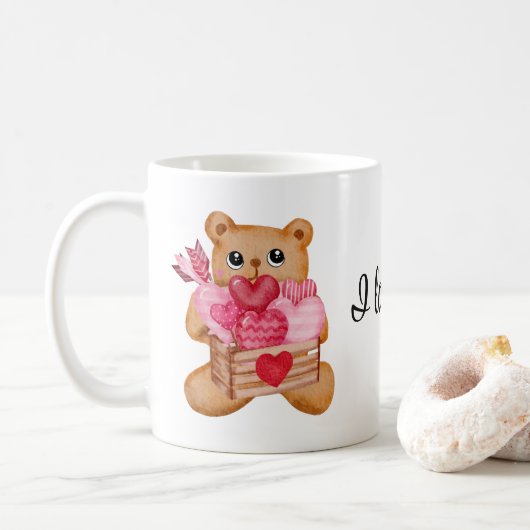 Cute bear in love full of love コーヒーマグカップ (ドーナツ)