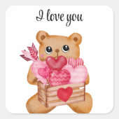 Cute bear in love full of love スクエアシール (正面)