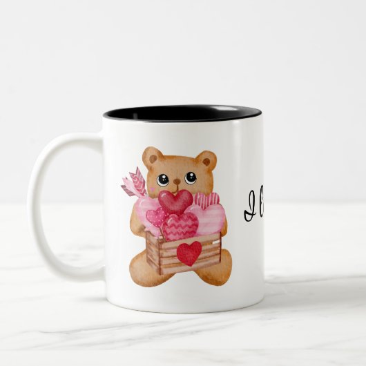 Cute bear in love full of love ツートーンマグカップ (左)