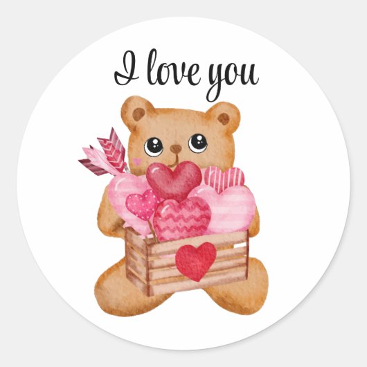 Cute bear in love full of love ラウンドシール (正面)