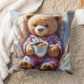 Cute Bear in Pajamas Holding Hot Cocoa クッション (ブランケット)