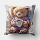 Cute Bear in Pajamas Holding Hot Cocoa クッション (正面)