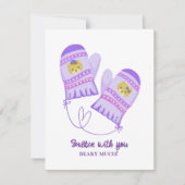 Cute Bear Love Purple Mittens Valentine's Day Card (正面)