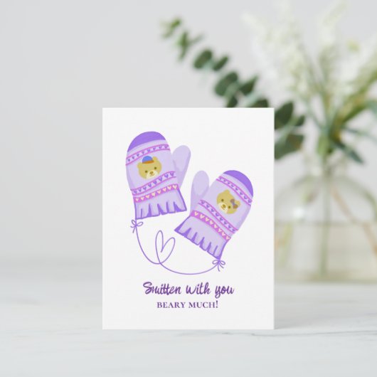 Cute Bear Love Purple Mittens Valentine's Day Card (スタンド正面)