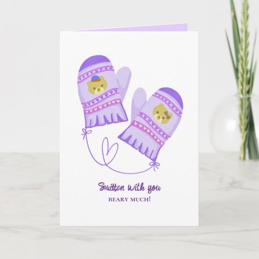 Cute Bear Love Purple Mittens Valentine's Day Card シーズンカード (正面)