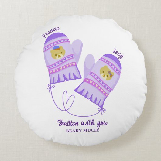Cute Bear Mittens Personalized Lovers Round Pillow ラウンドクッション (正面)