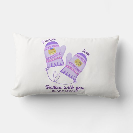 Cute Bear Mittens Personalized Lovers Throw Pillow ランバークッション (正面)