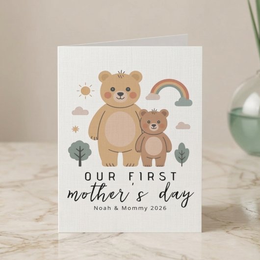 Cute Bear Mom Baby First Mothers Day Art カード
