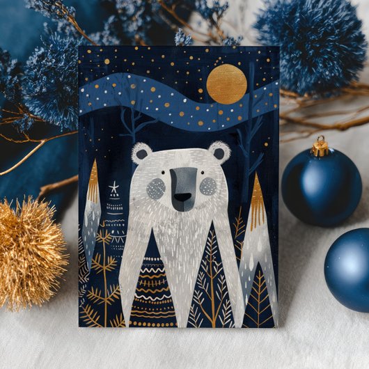 Cute Bear Nordic Winter Merry Christmas Photo カード