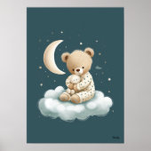Cute Bear on Cloud Nursery Bedtime Wall Art ポスター (正面)