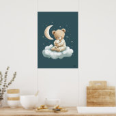 Cute Bear on Cloud Nursery Bedtime Wall Art ポスター (キッチン)