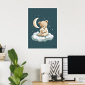 Cute Bear on Cloud Nursery Bedtime Wall Art ポスター (ホームオフィス)