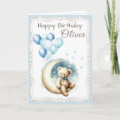 Cute Bear on the Moon Birthday Card for Boy  カード (正面)