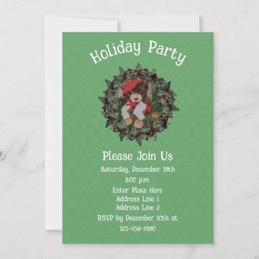 Cute Bear On Wreath Christmas Holiday 招待状 (正面)