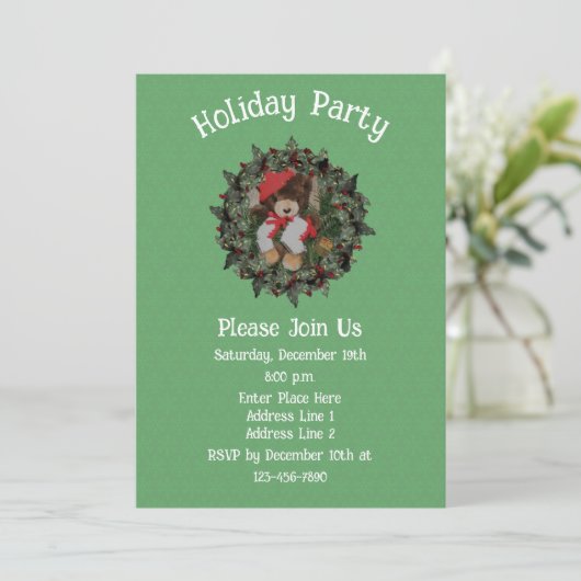 Cute Bear On Wreath Christmas Holiday 招待状 (スタンド正面)
