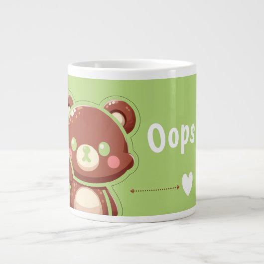 Cute Bear “Oops!” Green Jumbo Mug – Kawaii Bear  ジャンボコーヒーマグカップ (正面)