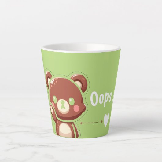Cute Bear “Oops!” Green Latte Mug – Kawaii Bear  カフェラテマグ (正面)
