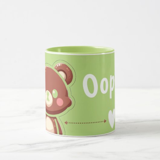 Cute Bear “Oops!” Green Mug –Kawaii Bear Combo Mug マグカップ (中央)