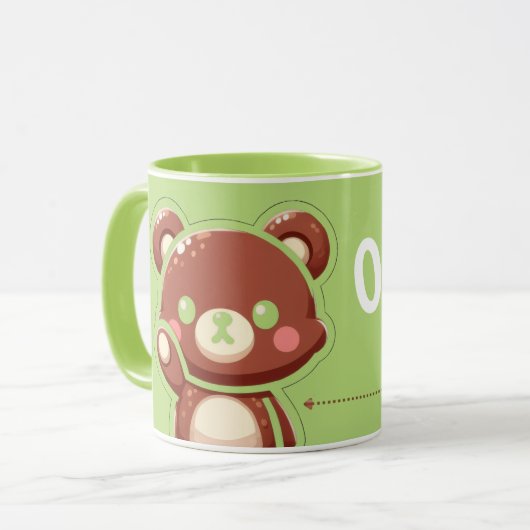 Cute Bear “Oops!” Green Mug –Kawaii Bear Combo Mug マグカップ (正面左)