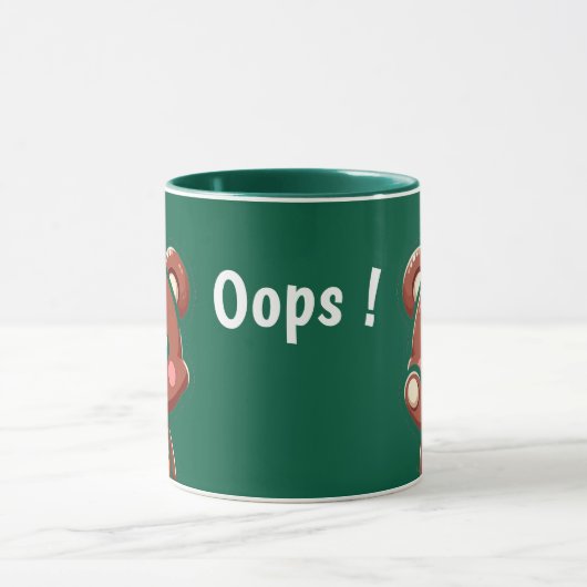 Cute Bear Oops Green Mug | Kawaii Coffee Cup マグカップ (中央)