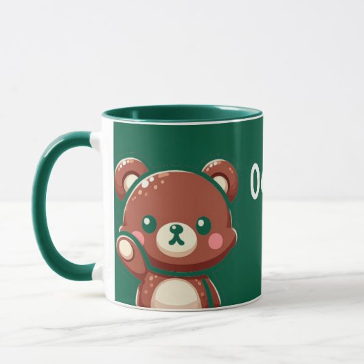 Cute Bear Oops Green Mug | Kawaii Coffee Cup マグカップ (左)