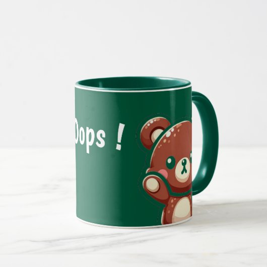 Cute Bear Oops Green Mug | Kawaii Coffee Cup マグカップ (正面右)