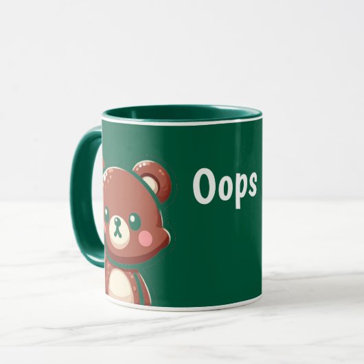 Cute Bear Oops Green Mug | Kawaii Coffee Cup マグカップ (正面左)