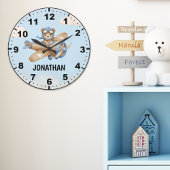 Cute Bear Pilot in a Sky Adventure ラージ壁時計