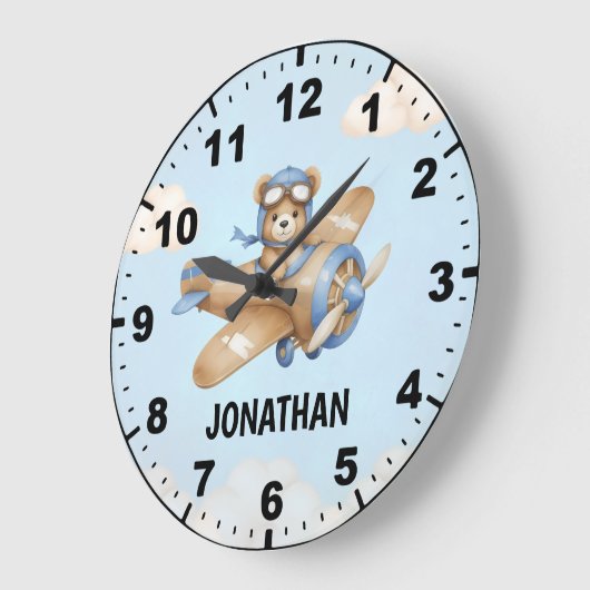 Cute Bear Pilot in a Sky Adventure ラージ壁時計 (傾斜)