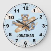 Cute Bear Pilot in a Sky Adventure ラージ壁時計 (正面)