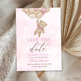 Cute Bear Pink Save the Date 招待状